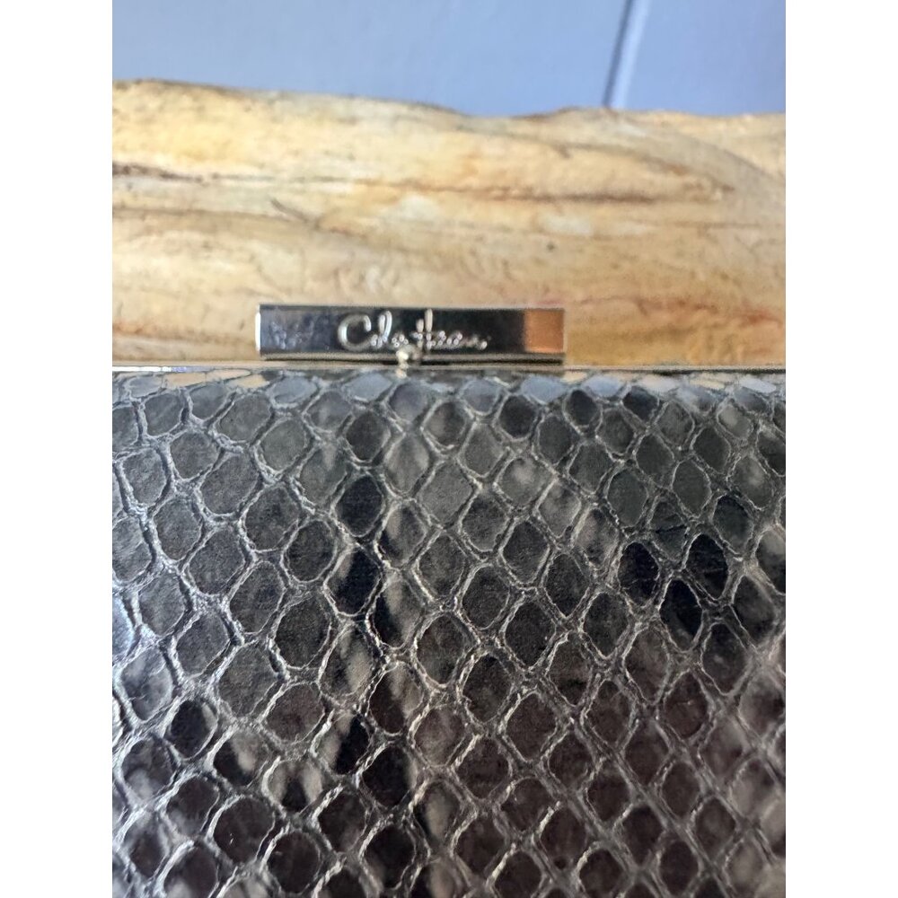 Cole Haan Black Snake Print Minaudiere Clutch Hard Frame Evening Bag MSRP $148 - Picture 2 of 8